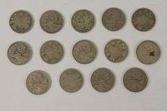 14 CANADIAN SILVER QUARTERS, ETC.