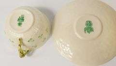 BELLEEK VASE, CUPS & SAUCERS