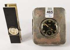 POCKET WATCH IN STERLING FRAME AND "CLOTHES PIN" CLOCK