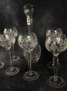 ETCHED CRYSTAL DECANTER & HOCK GLASSES