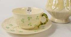 BELLEEK VASE, CUPS & SAUCERS