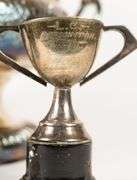 THREE SILVER PLATE TROPHIES & MEDAL