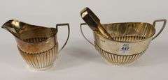 STERLING CREAMER, SUGAR & TONGS