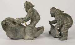TWO INUIT SOAPSTONE "HUNTER" CARVINGS