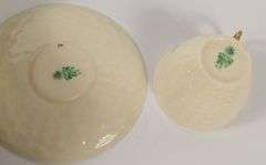 BELLEEK VASE, CUPS & SAUCERS