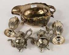 STERLING AND SILVER PLATE SHAKERS, SAUCE BOAT