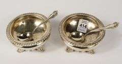 PAIR OF EARLY VICTORIAN STERLING OPEN SALTS WITH SPOONS