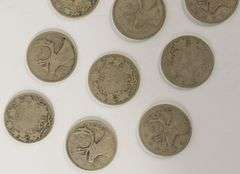 14 CANADIAN SILVER QUARTERS, ETC.