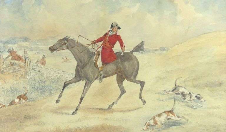 SET OF THREE ANTIQUE HUNTING WATERCOLOURS