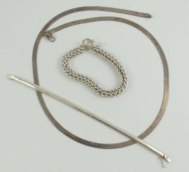 STERLING SILVER NECKLACE & 2 BRACELETS