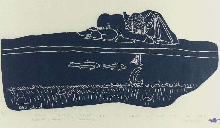 TWO LUCASSIE QUMALUK STONECUT PRINTS
