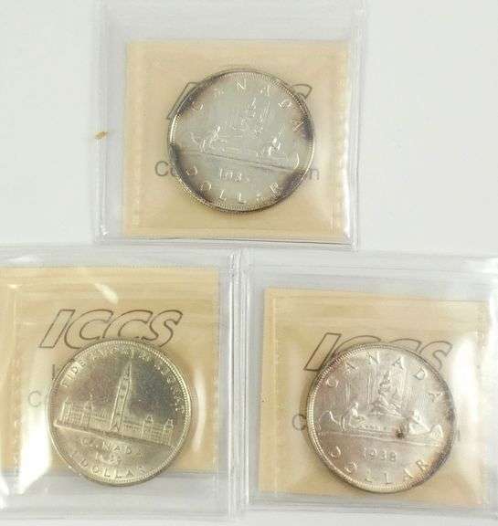 3 GRADED CANADIAN SILVER DOLLARS