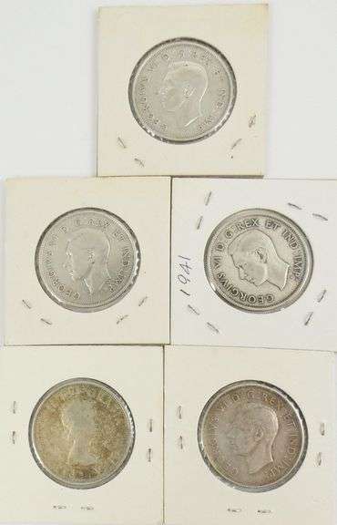 5 CANADIAN SILVER 50-CENT COINS