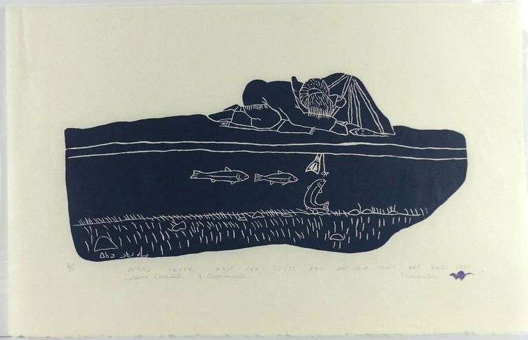 TWO LUCASSIE QUMALUK STONECUT PRINTS