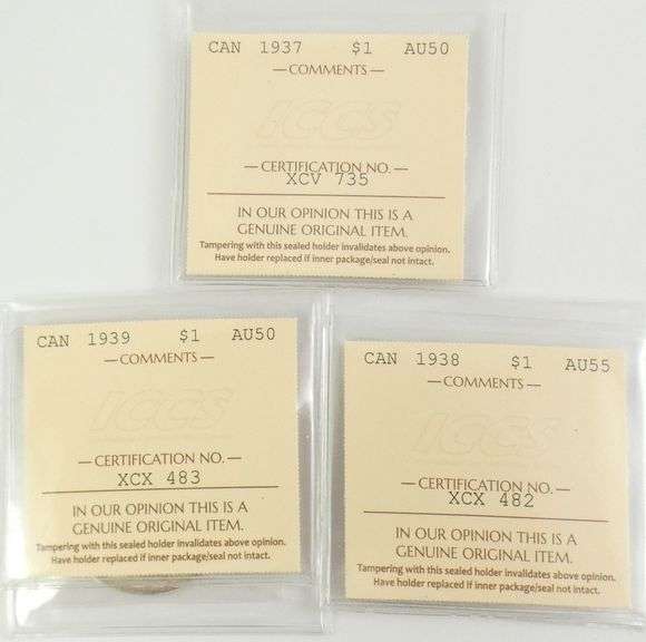 3 GRADED CANADIAN SILVER DOLLARS