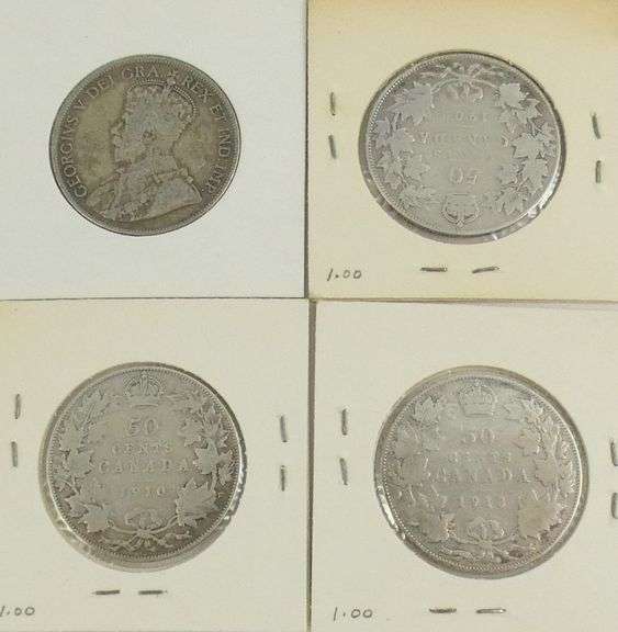 9 CANADIAN SILVER 50-CENT COINS