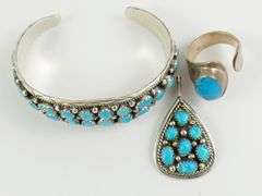 3 PIECES SILVER TURQUOISE JEWELLERY