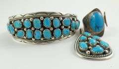 3 PIECES SILVER TURQUOISE JEWELLERY