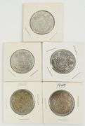 5 CANADIAN SILVER 50-CENT COINS