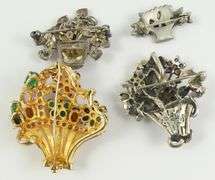 4 VINTAGE "FLORAL BASKET" BROOCHES