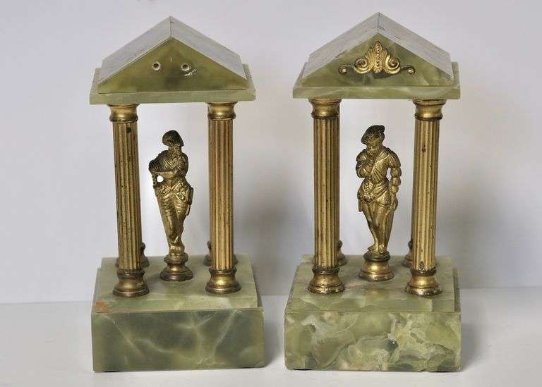 PAIR OF GREEN ONYX TEMPLES