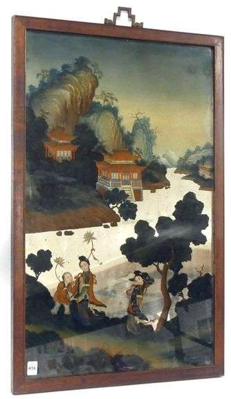 19TH CENTURY CHINESE EXPORT REVERSE-PAINTED MIRROR