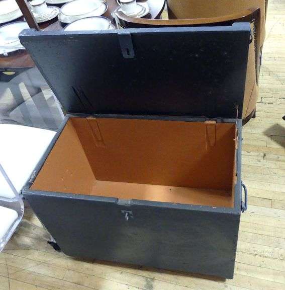 TWO WOODEN STORAGE TRUNKS