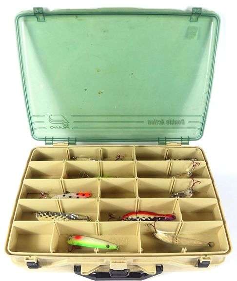 TACKLE BOX WITH SPOON-STYLE FISHING LURES