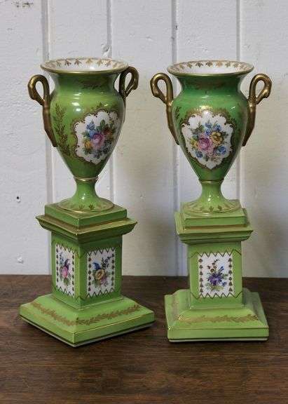 PAIR OF DRESDEN URNS