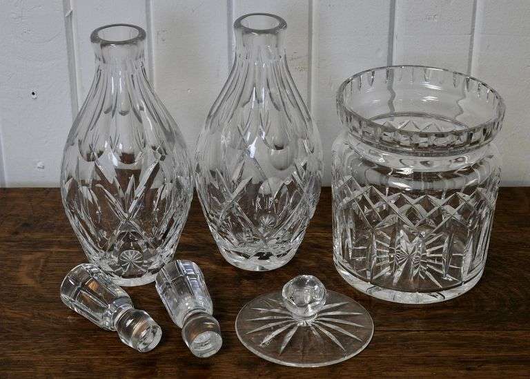 CRYSTAL DECANTERS AND JAR