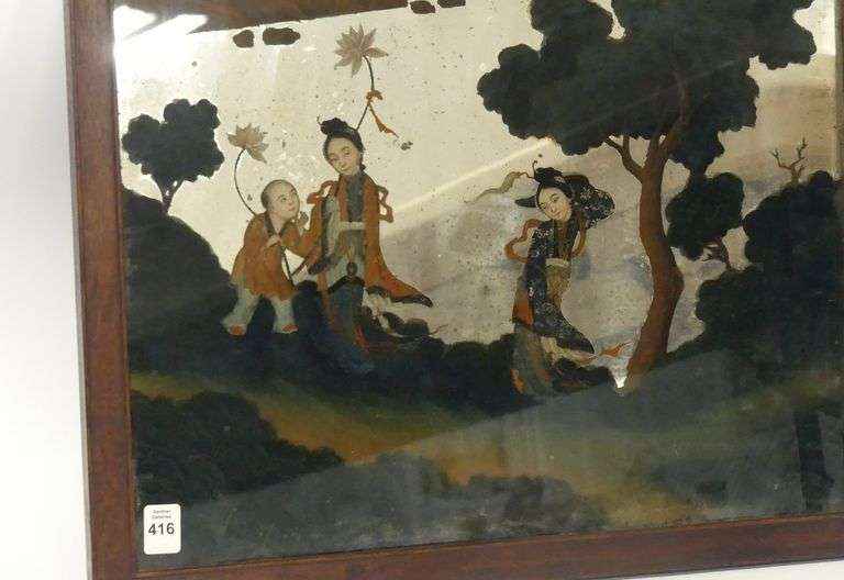 19TH CENTURY CHINESE EXPORT REVERSE-PAINTED MIRROR