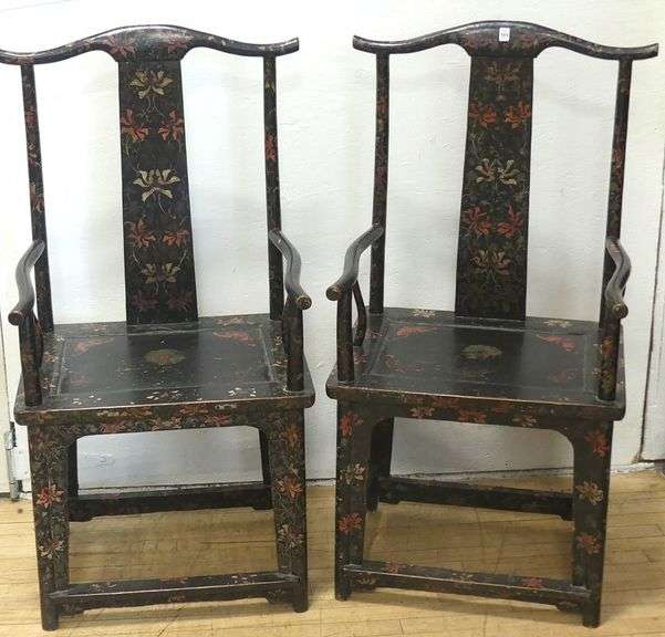 PAIR OF ANTIQUE CHINESE YOKE-BACK CHAIRS