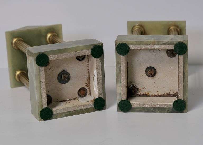 PAIR OF GREEN ONYX TEMPLES