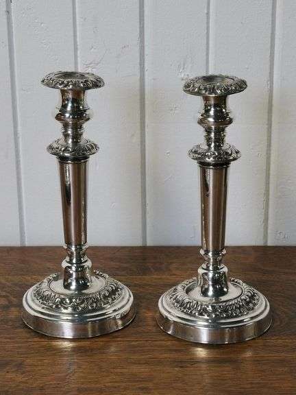 ANTIQUE INKSTAND AND CANDLESTICKS