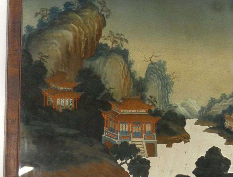 19TH CENTURY CHINESE EXPORT REVERSE-PAINTED MIRROR