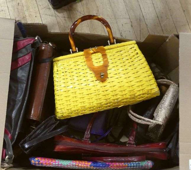 BOX LOT OF PURSES AND SCARF