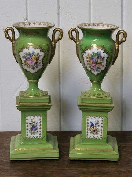 PAIR OF DRESDEN URNS