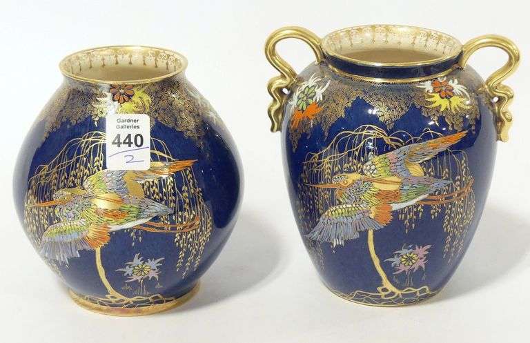 TWO CARLTON WARE "SKETCHING BIRD" VASES