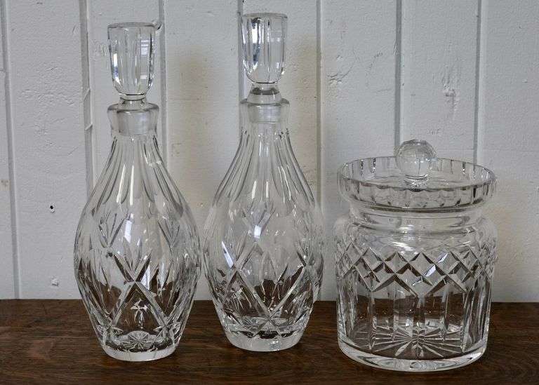 CRYSTAL DECANTERS AND JAR