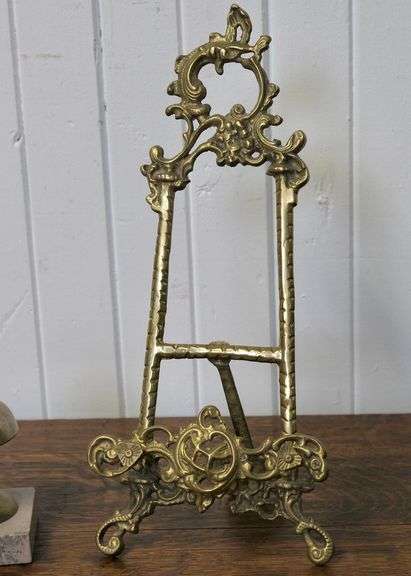 BRASS EASEL, BELL, ETC.