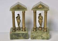 PAIR OF GREEN ONYX TEMPLES