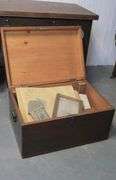 ANTIQUE PINE BOX AND CONTENTS
