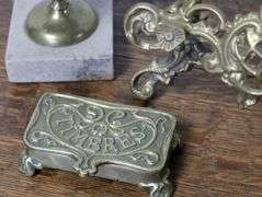 BRASS EASEL, BELL, ETC.