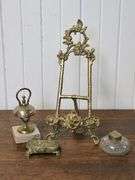 BRASS EASEL, BELL, ETC.