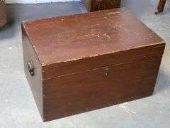 ANTIQUE PINE BOX AND CONTENTS