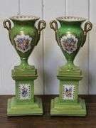 PAIR OF DRESDEN URNS