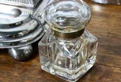 ANTIQUE INKSTAND AND CANDLESTICKS