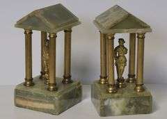 PAIR OF GREEN ONYX TEMPLES