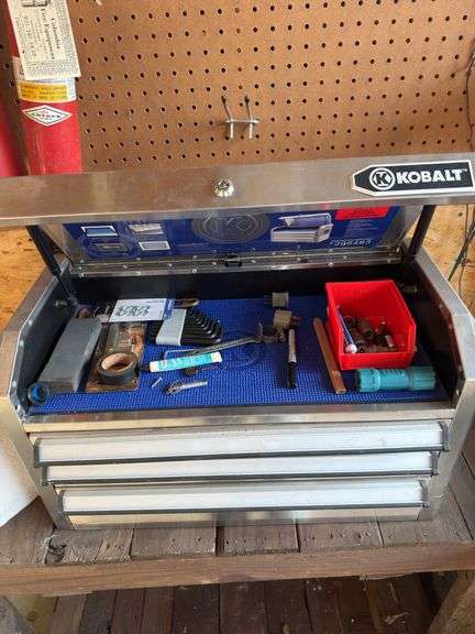 Kobalt tool chest, wood table