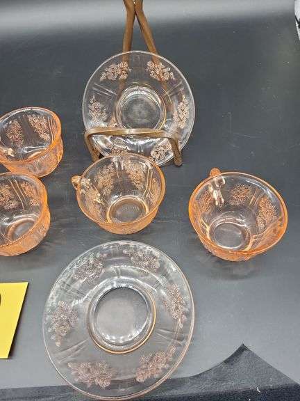 8 pics Cabbage Rose Pink Depression Glass